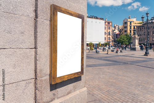 Blank billboard mockup in urban Madrid square photo