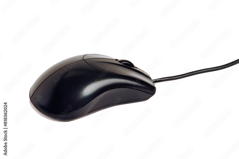 Classic black wired mouse isolated on a white background, exemplifying simplicity and functionality in computer accessories. Classic black wired mouse isolated on a white background, exemplifying simplicity and functionality in computer accessories.
