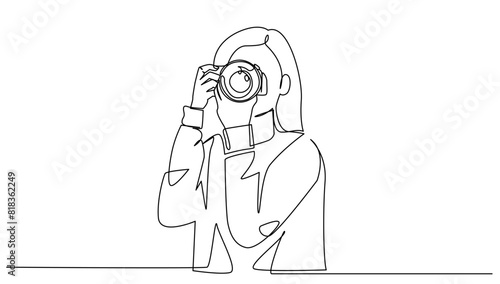 Continuous Women Photography using camera front Side take picture Isolated. Concept photography business digital vector illustration