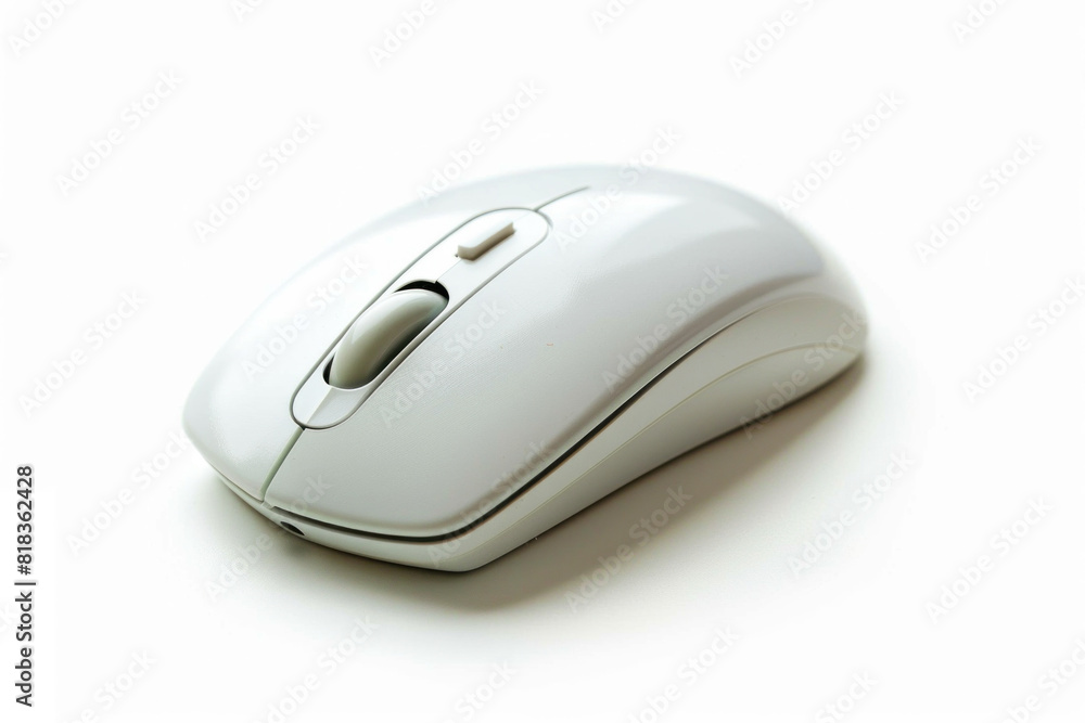 Minimalist white wireless mouse on a clean white background, embodying simplicity and modern computer accessory design. Minimalist white wireless mouse on a clean white background, embodying simplicity and modern computer accessory design.