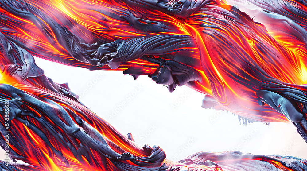 Vivid ribbons of molten lava cascade with primal beauty against a pure, transparent white. - Seamless tile. Endless and repeat print. Vivid ribbons of molten lava cascade with primal beauty against a pure, transparent white. - Seamless tile. Endless and repeat print.