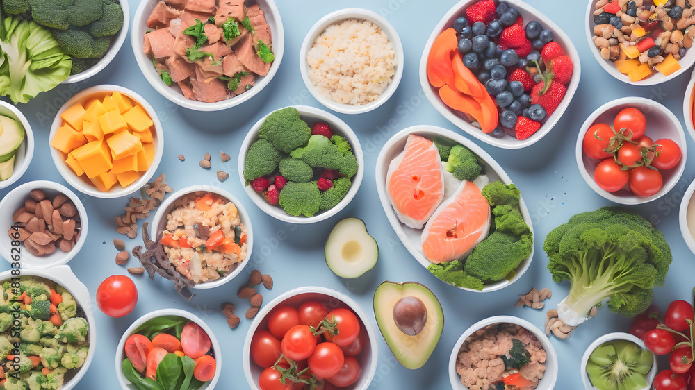 Healthy diet foods background top view, Generative AI Healthy diet foods background top view, Generative AI