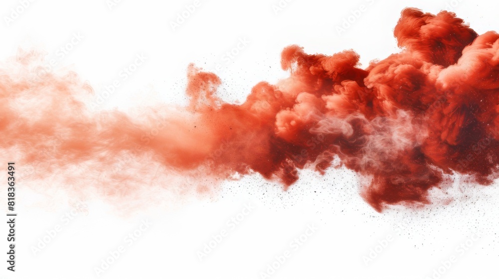 Fototapeta premium Dry Soil explosion with dirt and cloud smoke. Isolated on white background.Red Dirty ground abstract spread with flying particles
