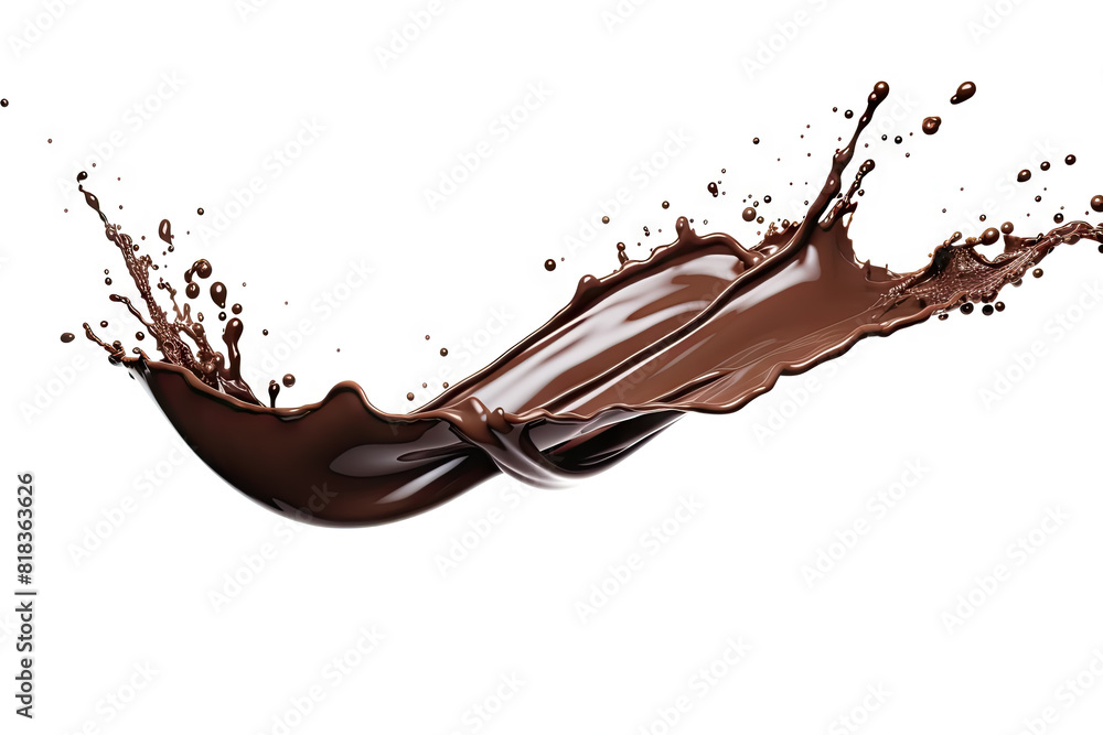Vivid chocolate splash in mid-motion, showcasing the fluid beauty and sensual appeal of melted dark chocolate. Vivid chocolate splash in mid-motion, showcasing the fluid beauty and sensual appeal of melted dark chocolate.