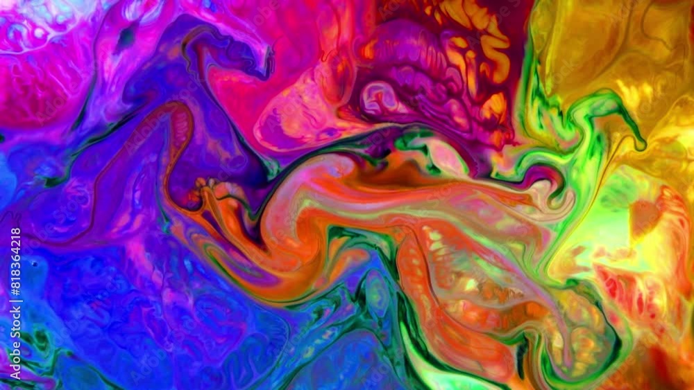 This stock video features an extreme close-up shot of a thick mixture of colored liquid paints spreading on the surface in slow motion that can be used as an organic background for visual effects. This stock video features an extreme close-up shot of a thick mixture of colored liquid paints spreading on the surface in slow motion that can be used as an organic background for visual effects.