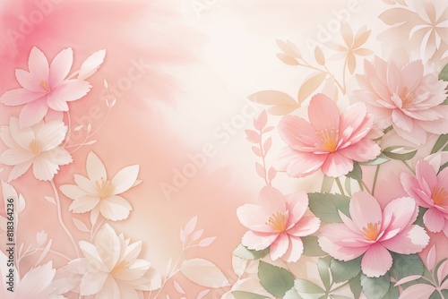 Delicate floral watercolor composition with copy space in green and pink colors. Greeting card, invitation, banner, any design © Marina