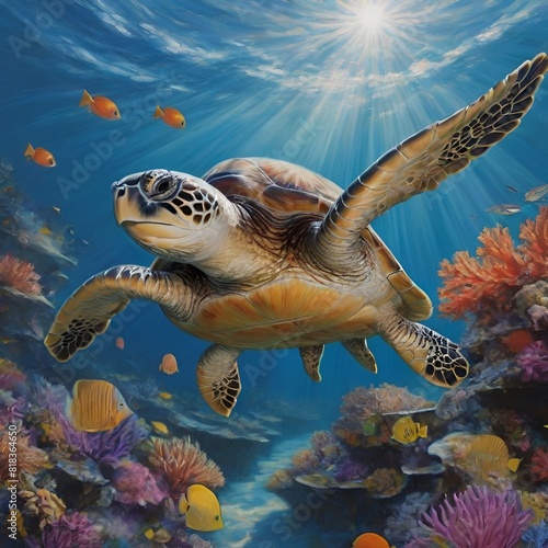 Sea Turtle Swimming in the Sea