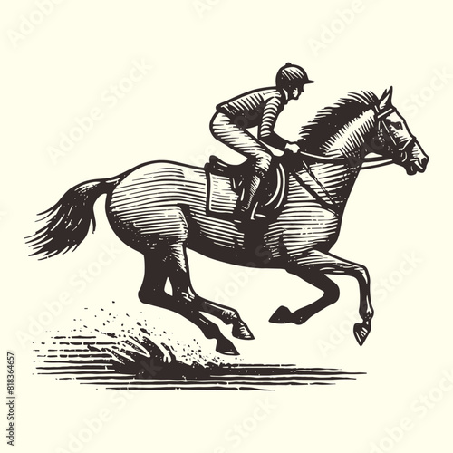 jockey on a horse vintage illustration
