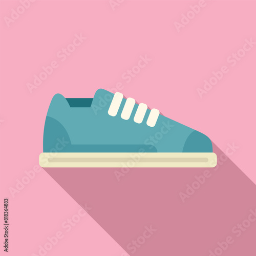 Flat design vector illustration of a stylish blue sneaker with shadow, set against a soft pink backdrop