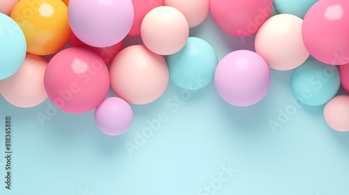 Abstract banner with 3d balls. Soft pastel bubbles on blue background. Empty place for text. Decoration element design. © Елена Истомина