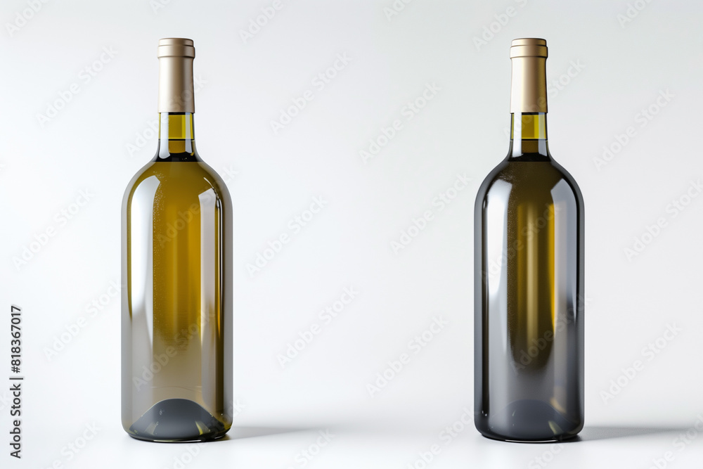 Two bottles of wine are shown in a row, all of which are green Two bottles of wine are shown in a row, all of which are green