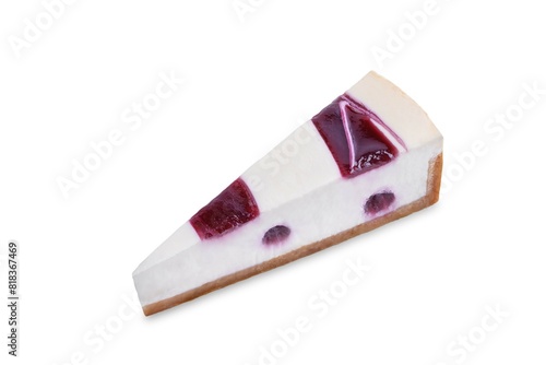 Raspberry jam cheesecake on a white isolated background