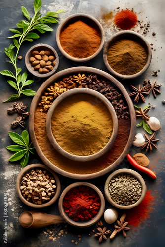 spices and herbs on a background