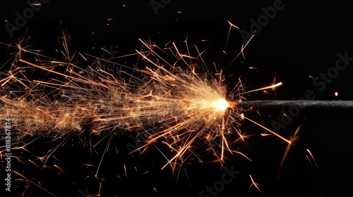 Light fireworks sparks night isolated with black background 