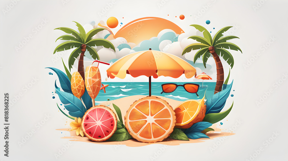 Summer themed 3d logo icon emblem symbol, Generative AI Summer themed 3d logo icon emblem symbol, Generative AI