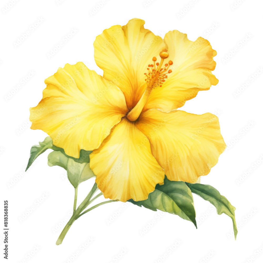 Yellow Hibiscus, Tropical Flower Illustration. Watercolor Style. AI Generated Yellow Hibiscus, Tropical Flower Illustration. Watercolor Style. AI Generated