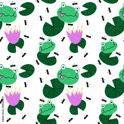 Cartoon animals seamless frogs pattern for wrapping paper and fabrics and kids