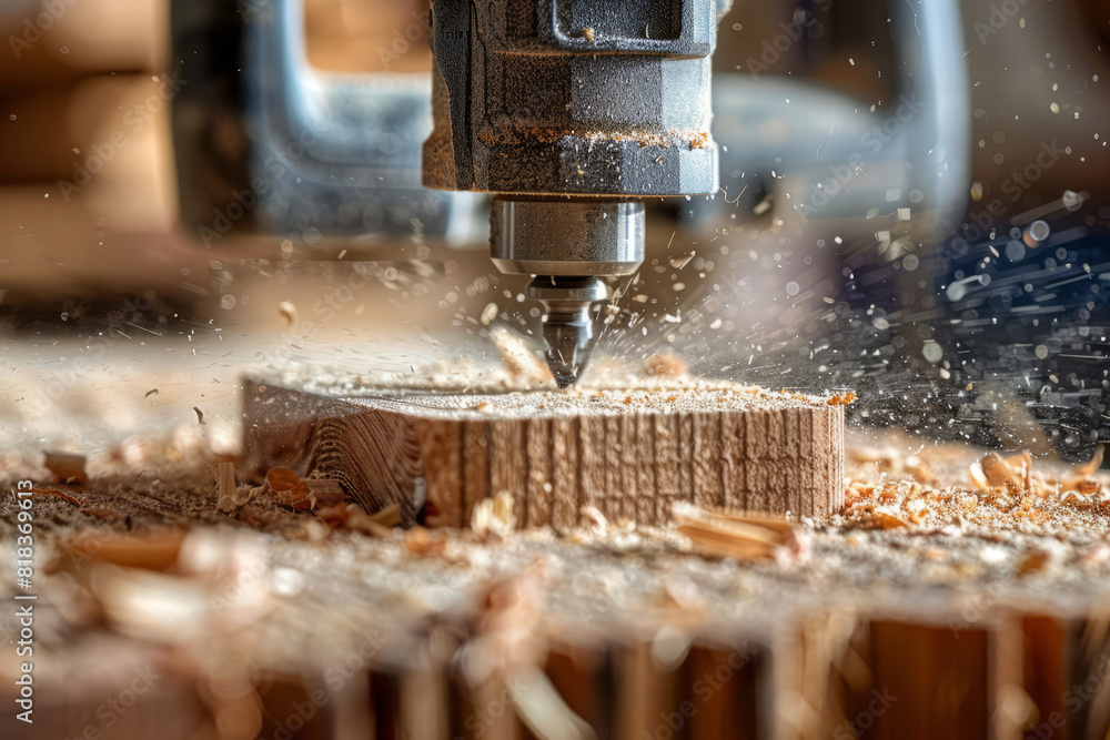 Machine with numerical control cuts wood Machine with numerical control cuts wood