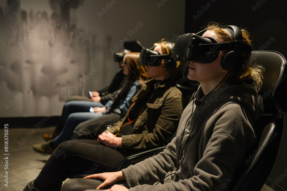 Individuals socialize in virtual reality spaces, blurring the lines between physical and digital Individuals socialize in virtual reality spaces, blurring the lines between physical and digital