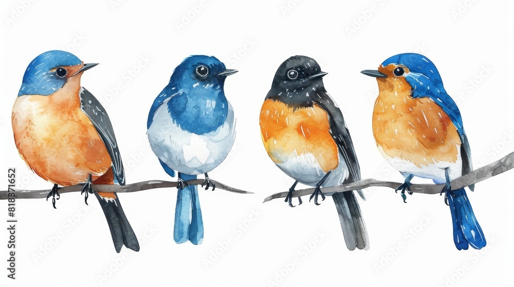 set various small winter birds on a branch of watercolors on white background
set various small winter birds on a branch of watercolors on white background