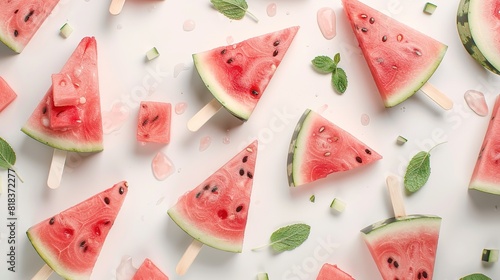 Composition with tasty watermelon sticks on white background