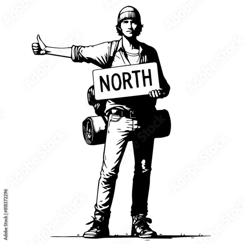 Hitchhiker Traveler Man Minimal Vector Art cartoon