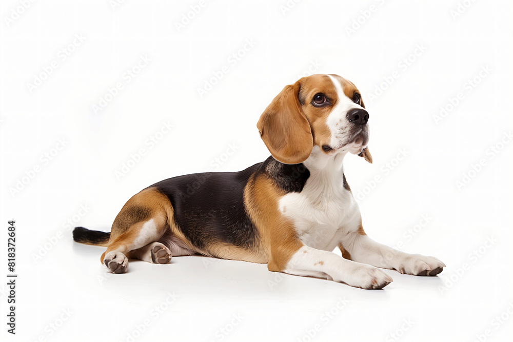 Beagle dog isolated on a white background. Studio shot of a Beagle dog.