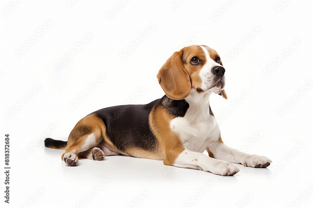 Beagle dog isolated on a white background. Studio shot of a Beagle dog. Beagle dog isolated on a white background. Studio shot of a Beagle dog.