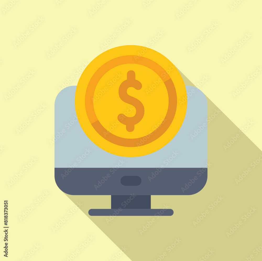 Illustration of online earning concept with digital finance and computer technology in flat design style icon and coin. Representing virtual income and currency payment for modern ecommerce business Illustration of online earning concept with digital finance and computer technology in flat design style icon and coin. Representing virtual income and currency payment for modern ecommerce business