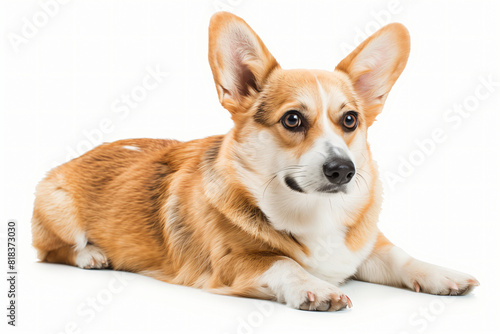 Welsh Corgi Pembroke in front of white background