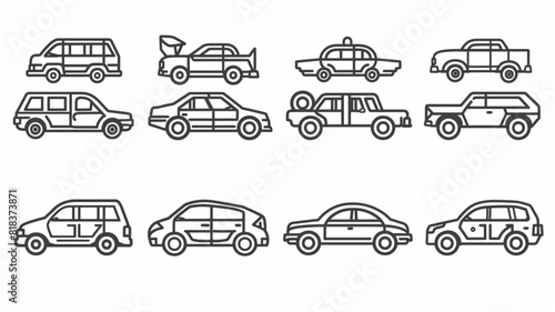  Car icon set. Transport, transportation symbol in linear . Vector illustration 3d avatrs set vector icon, white