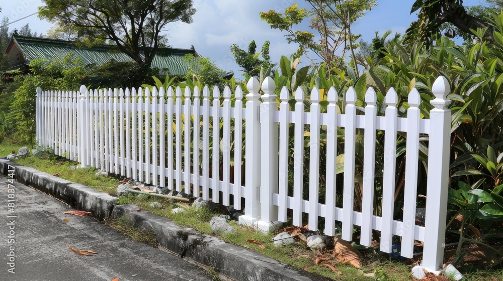 White artificial wooden picket outdoors fence white  