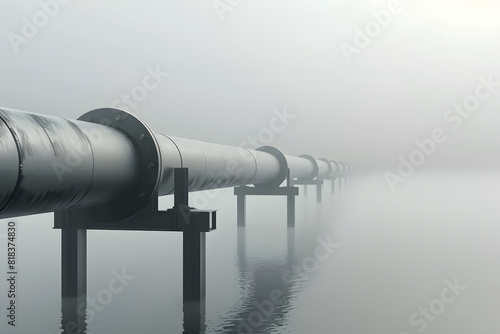 Industrial pipeline in misty landscape