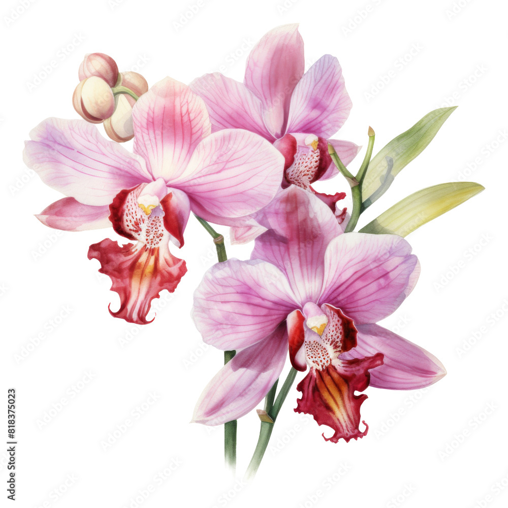 Obraz premium Orchid, Tropical Flower Illustration. Watercolor Style. AI Generated