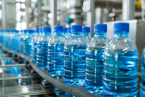 Bottled water production line in factory