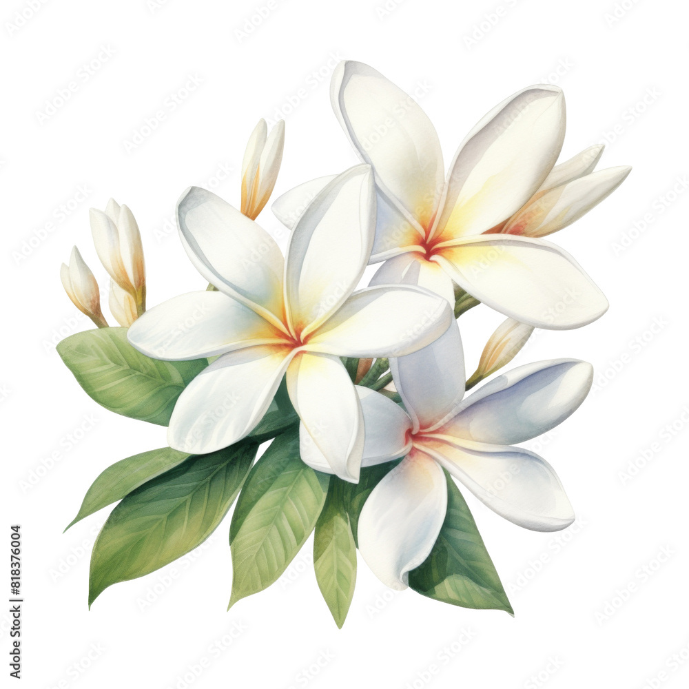 Fototapeta premium Plumeria, Tropical Flower Illustration. Watercolor Style. AI Generated