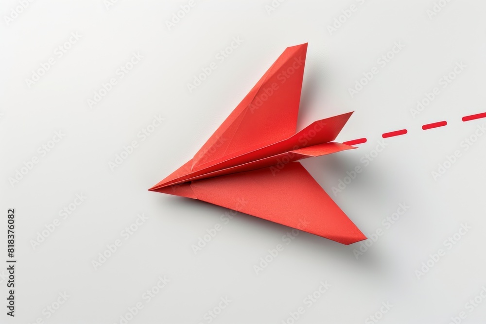 A red paper plane leading a formation of white ones, symbolizing leadership, innovation, and standing out A red paper plane leading a formation of white ones, symbolizing leadership, innovation, and standing out