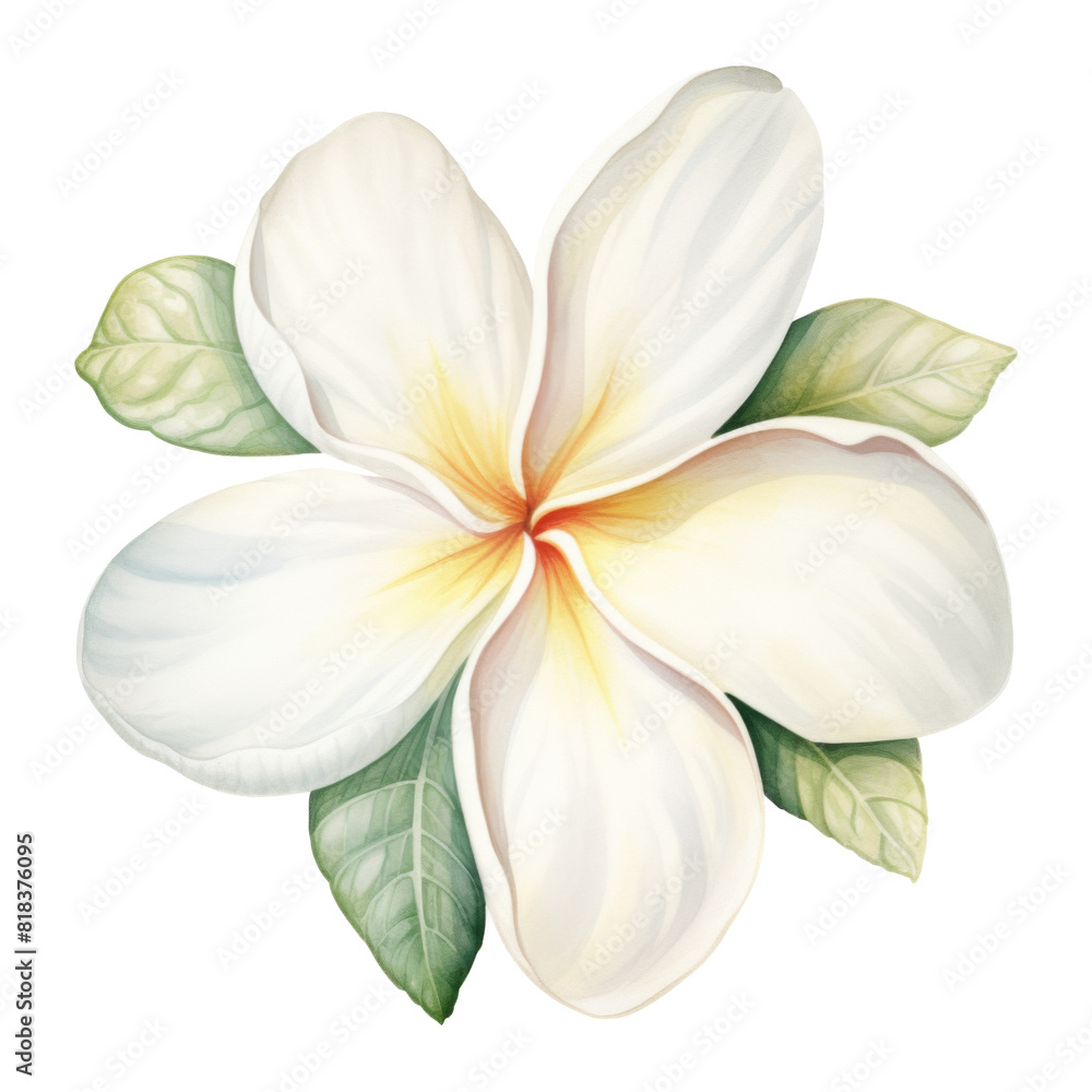 Fototapeta premium Plumeria, Tropical Flower Illustration. Watercolor Style. AI Generated