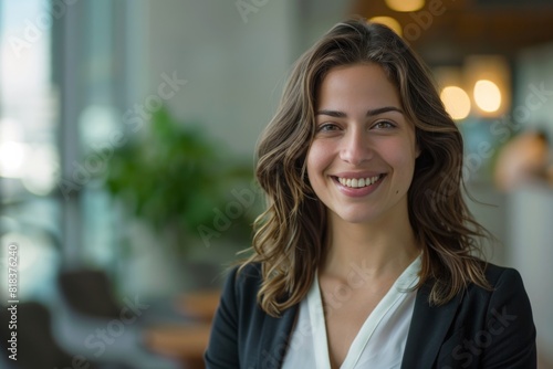 Free Download Portrait of a professional woman with a friendly smile confidently standing, embodying empowerment - GFXLoad
