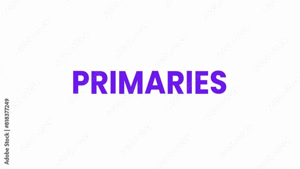 Primaries Title Text Animation. Alpha Matte With Transparent Background 4K Resolution. Primaries Title Text Animation. Alpha Matte With Transparent Background 4K Resolution.