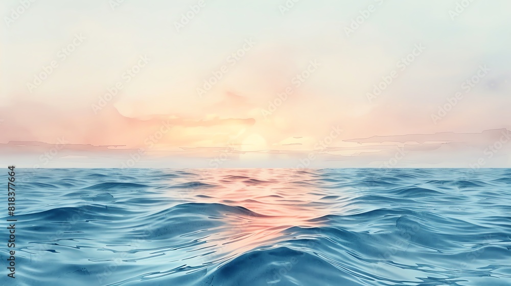 A serene watercolor painting of a sunset over a calm ocean, with gentle waves and a gradient sky Isolated background with ample copy space A serene watercolor painting of a sunset over a calm ocean, with gentle waves and a gradient sky Isolated background with ample copy space