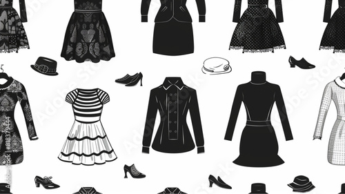  Fashion background seamless. Clothes, pattern vector illustration 3d avatrs set vector icon, white background, black colour icon