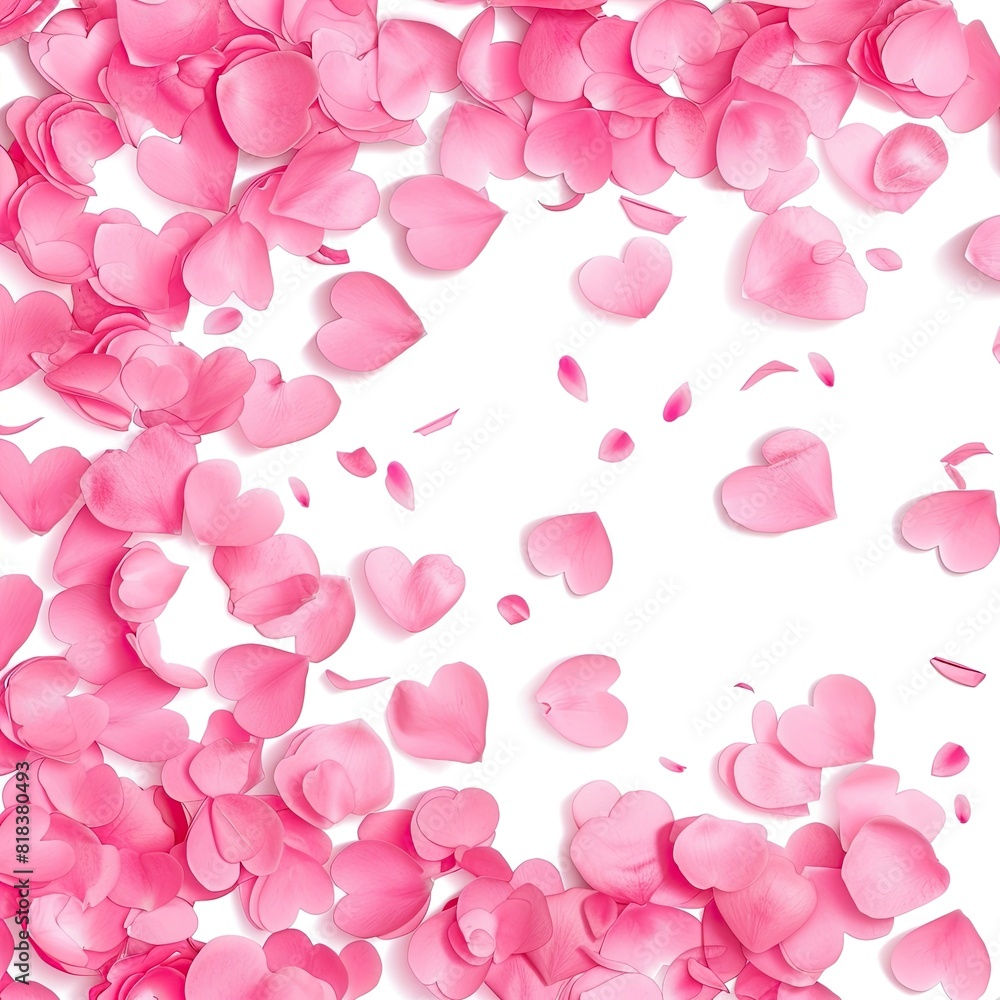 Pink hearts petal backgrounds celebration isolated on white background  
