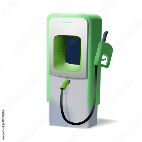 Fueling nozzle gasoline, diesel, gas pump. 3D Gas pump station with petrol pipe. 3d vector icon. Cartoon style