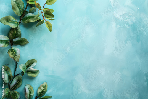 Green plant with leaves on blue background. Suitable for nature  ecofriendly  and garden design concepts in graphic design projects.