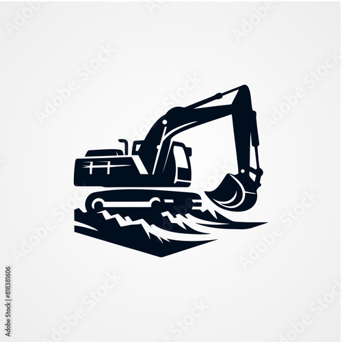 excavator silhouette, vector design logo concept
