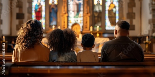 people sitting in church praying, rear view. prayer