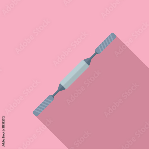 Flat design vector graphic of a sleek stylus pen casting a shadow on a pastel pink backdrop