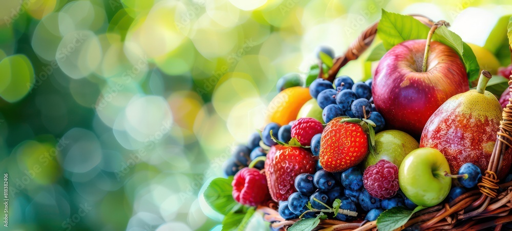Fresh summer fruits in basket background with copy space Fresh summer fruits in basket background with copy space