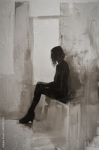 Digital art - painting of a lonely woman